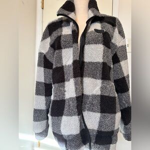 Cozy Black & Gray Buffalo Check Fleece Zip Jacket